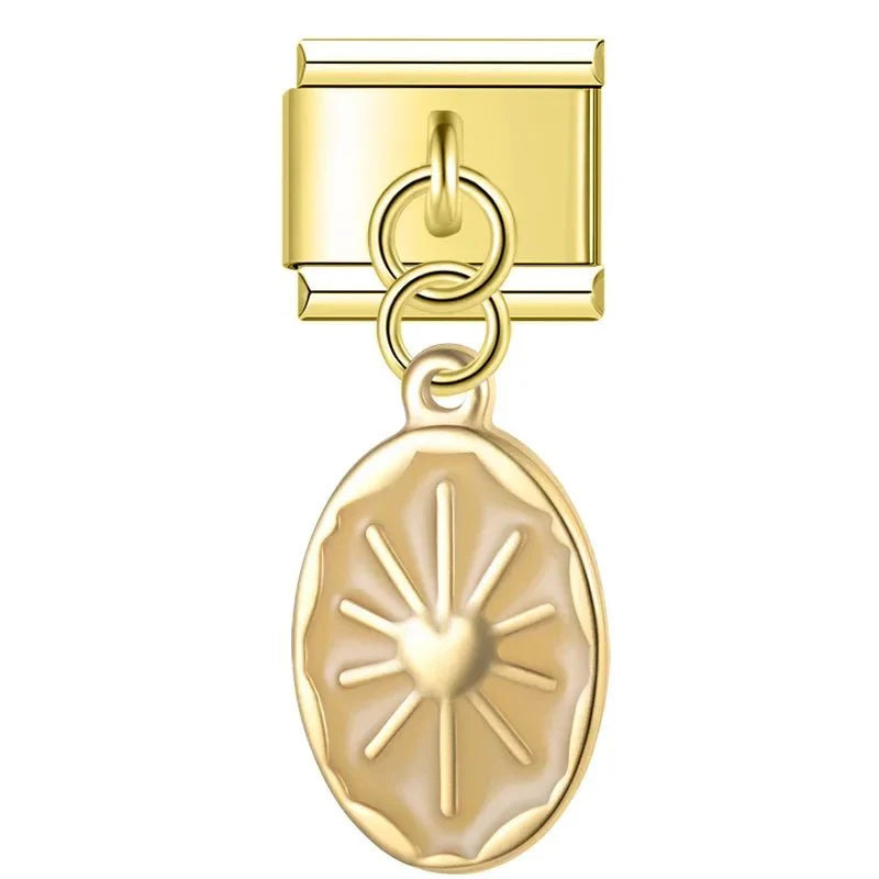 Pendentif beige motif soleil - doré