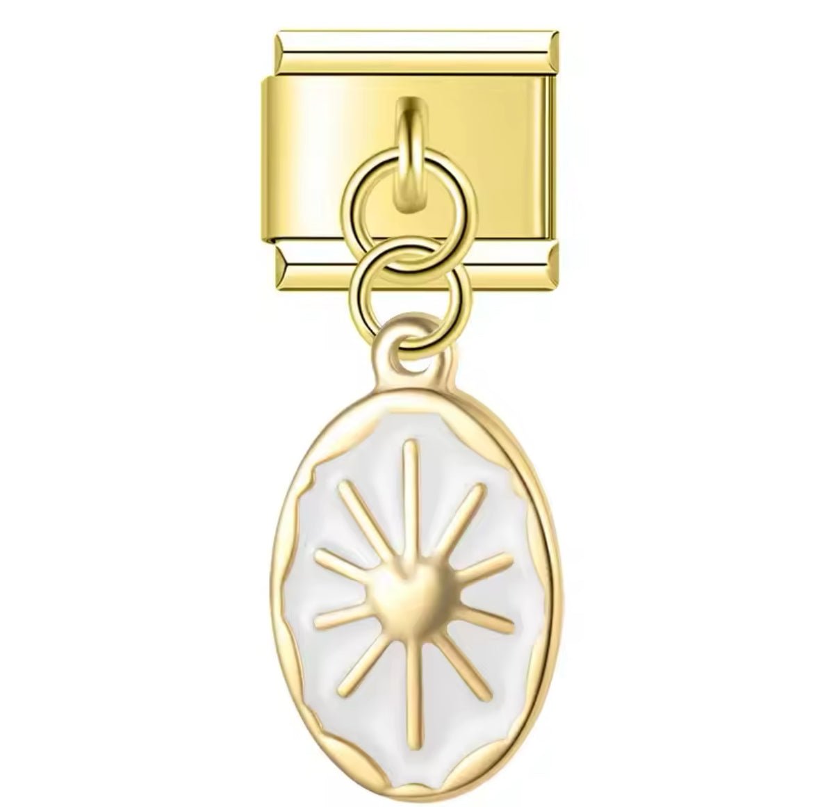 Pendentif blanc motif soleil - doré