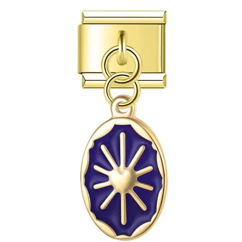 Pendentif bleu motif soleil - doré